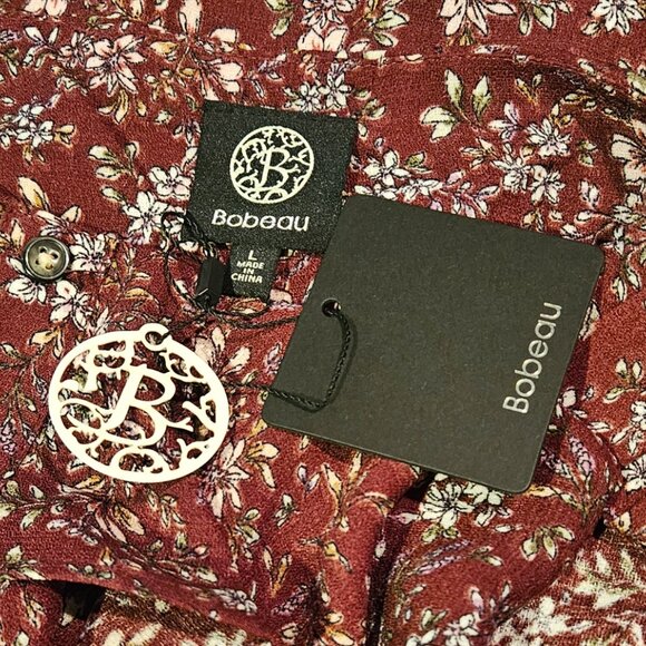 NWT!! BOBEAU - Burgundy sleeveless front ruffle floral dress - Picture 11 of 11